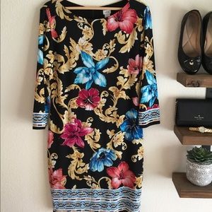 Cache floral black sheath midi dress